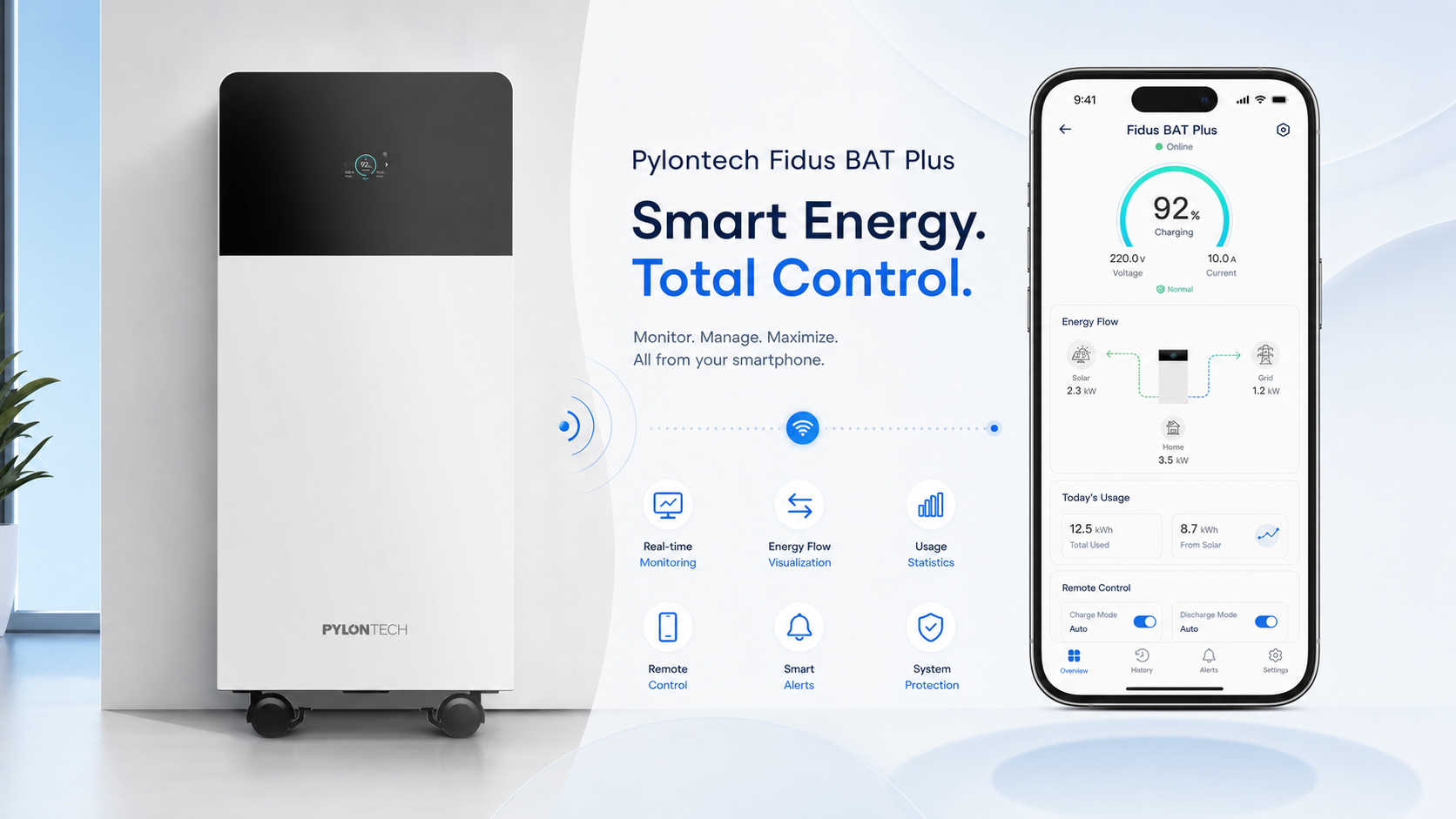 Pylontech Fidus Plus FB-L-16 smart monitoring with integrated display, Wi-Fi, Bluetooth and app connectivity