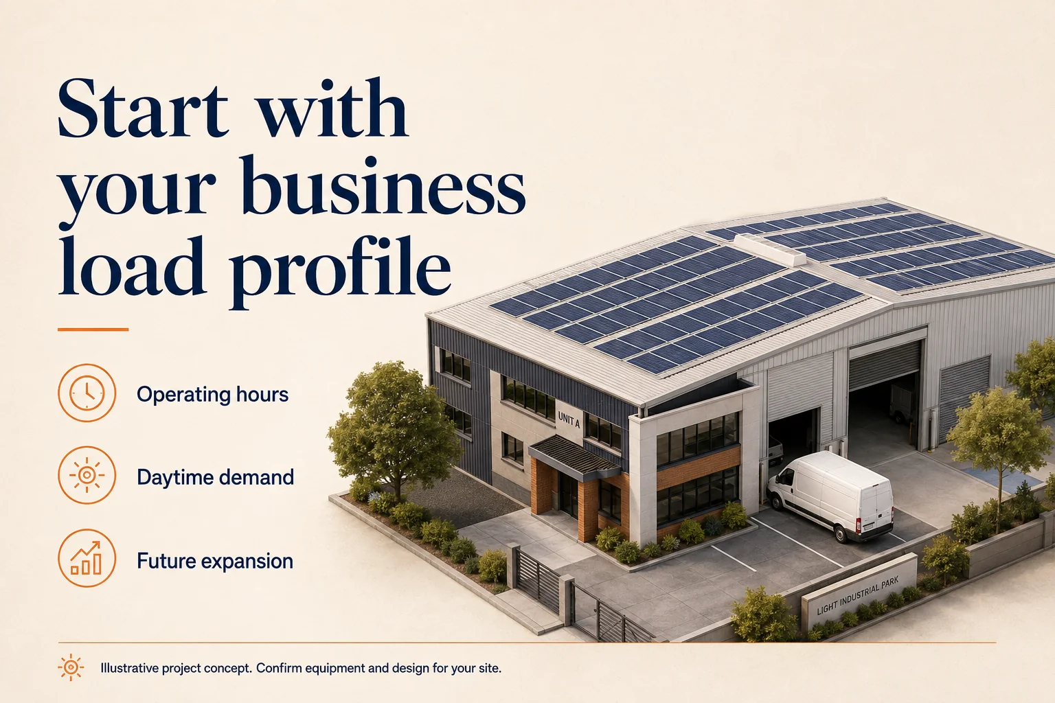 Illustrated commercial electricity load profile for business energy planning.