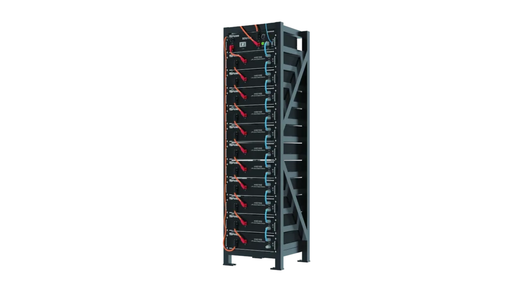 Dyness PowerRack high-voltage system example with multiple modules; not the contents of a single-module purchase.