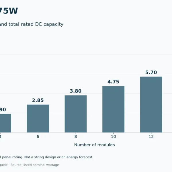Jinko 475W array capacity by module count, calculated from listed nominal power; not a string design.